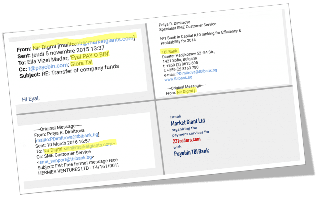 23Traders with Market Giants and Payobin emails regarding payment transactions