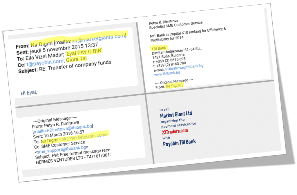 23Traders with Market Giants  and Payobin emails regarding payment transactions