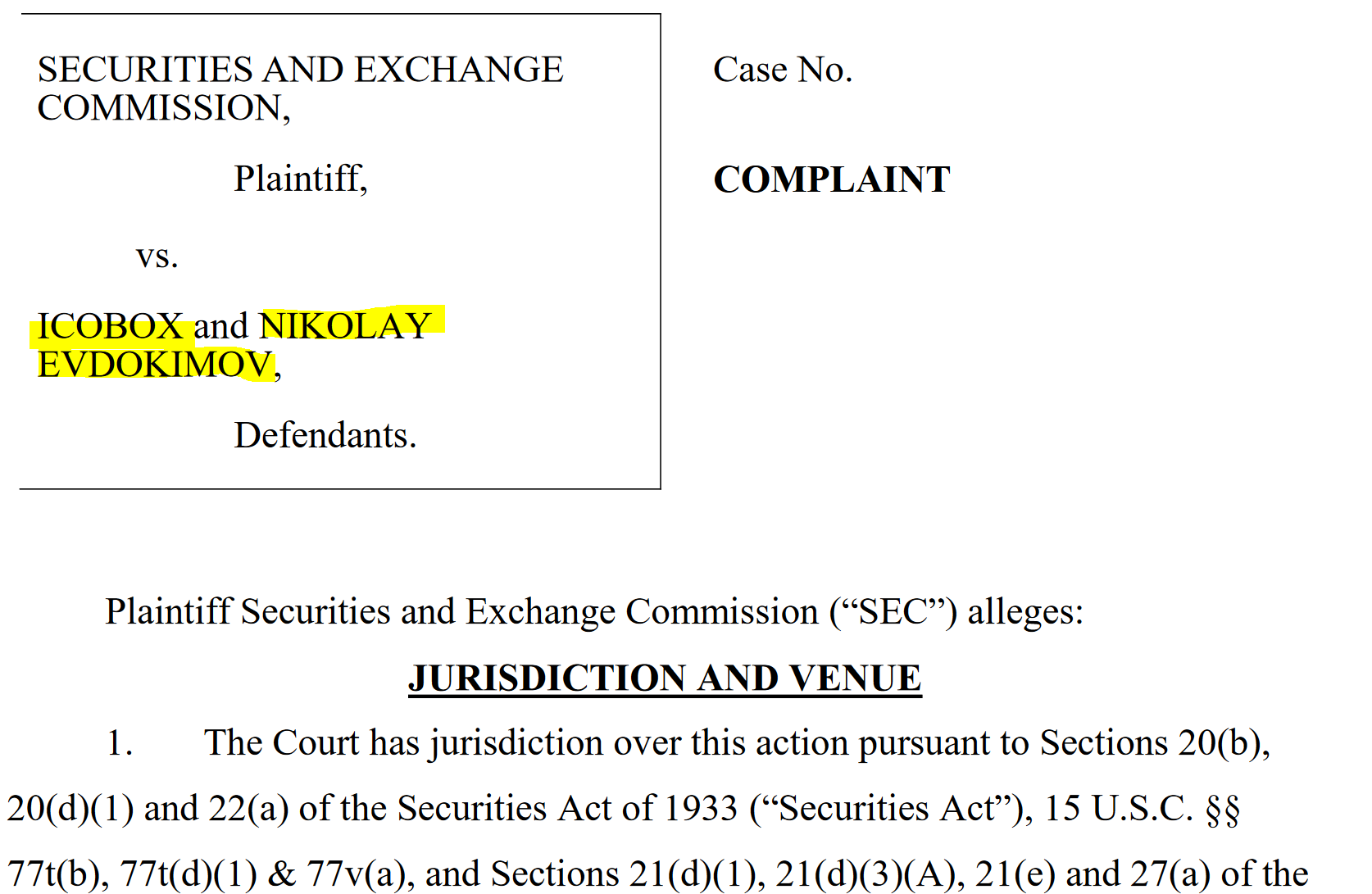 SEC complaint ICOBox and Nikolay Evdokimov