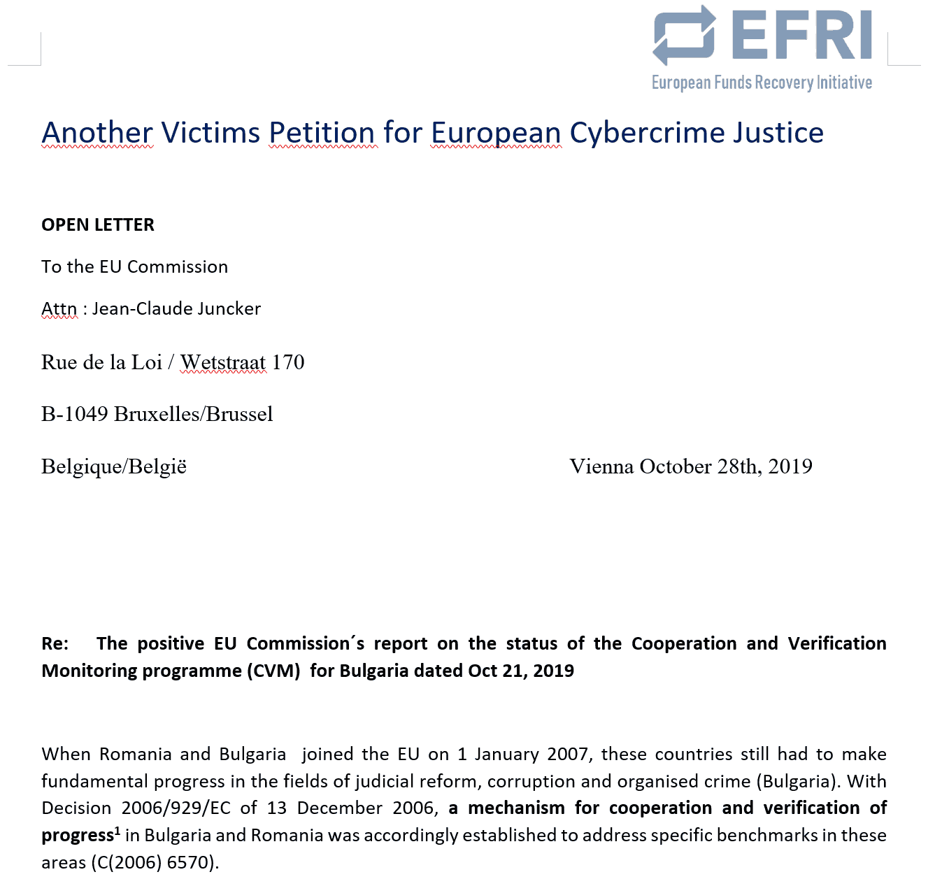 Open Letter to European Commission