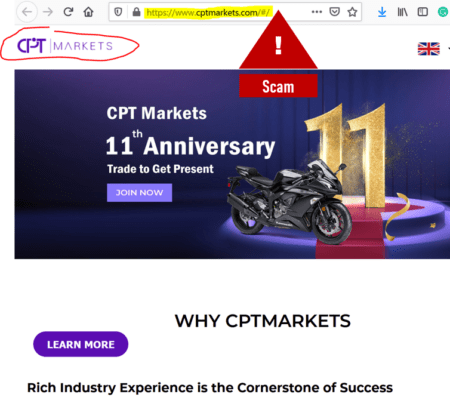 CPT Markets broker scam cloning regulated entity