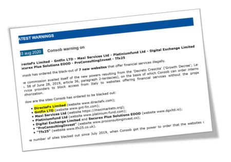 Consob blackened out broker scams