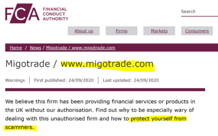 FCA warns against MigoTrade broker scam