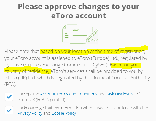 eToro custumer registration and regulatory assignment