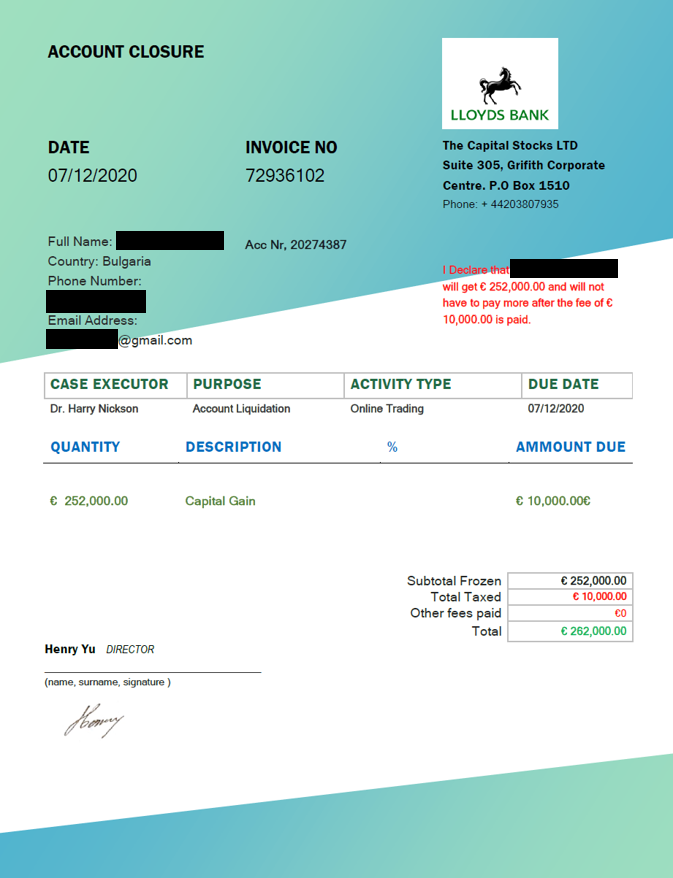 TheCapitalStocks fake invoice