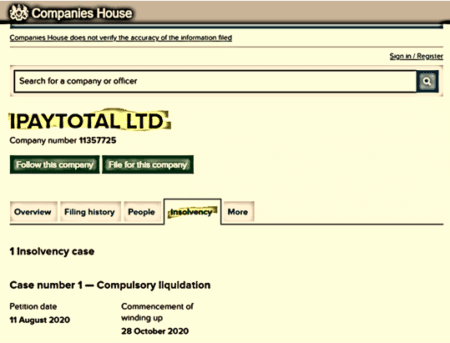 iPayTotal insolvency in UK