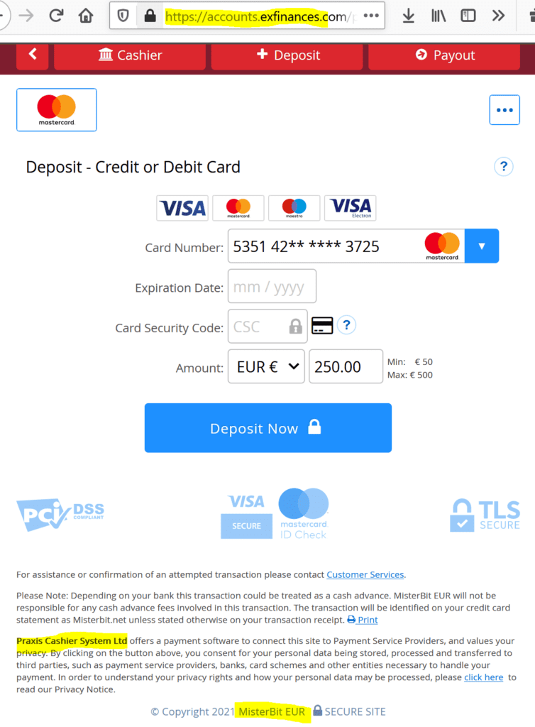 Broker scam XFinances aka exFinances facilitated by Praxis Cashier and MisterBit