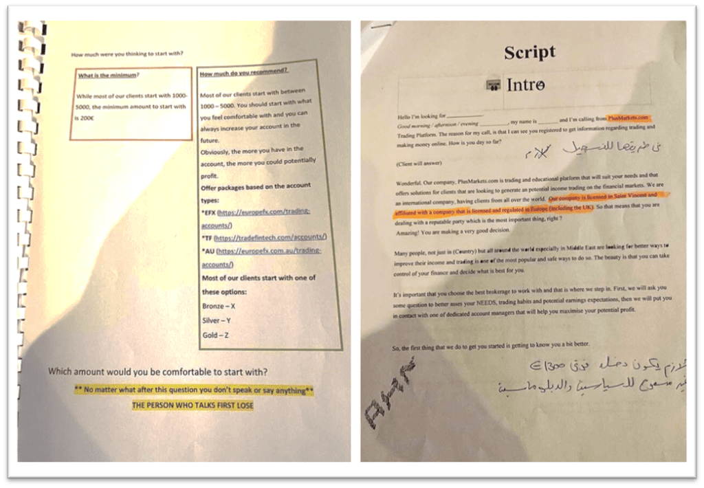Silver Bell Group boiler room scripts for PlusMarkets and Maxiflex with EuropeFX and TradeFintech