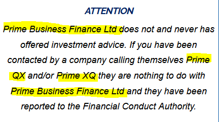 PrimeQX clones FCA-regulated Prime Business Finance Ltd