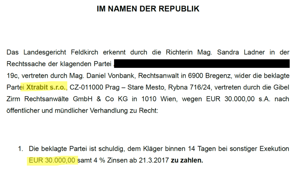 Court Order against Xtrabit of Vlad Kogan