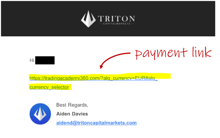 Trading Academy 360 acts als illegal payment processor for Triton Capital Markets broker scam