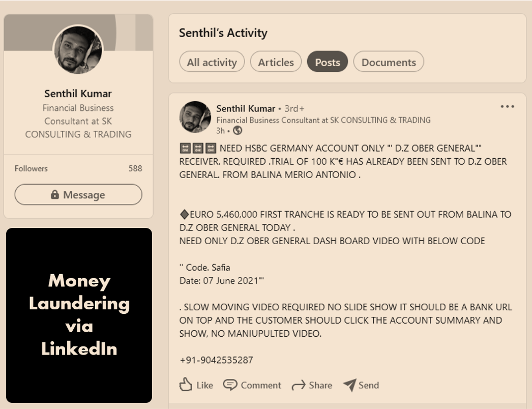 That S A New Approach Plain Sight Money Laundering Via Linkedin Fintelegram News
