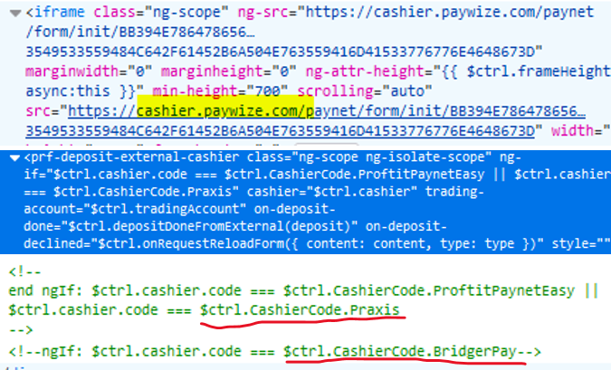 Cryptrader cashier code with PayWize BridgerPay and Praxis Cashier