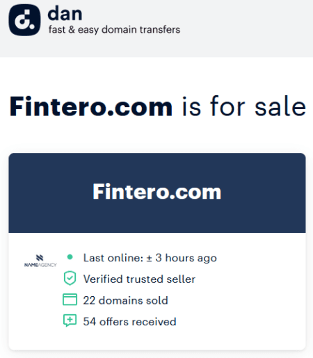 The Fintero scam sells its domain