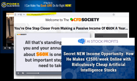 Forex Maverick CFD Society and AI Stock Profit fraud campaigns