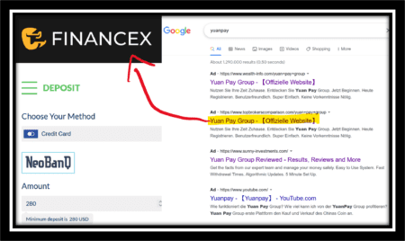 Google still promotes YuanPay and scam brokers such as FinancEX