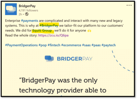 BridgerPay facilitates offshore activities of Equiti