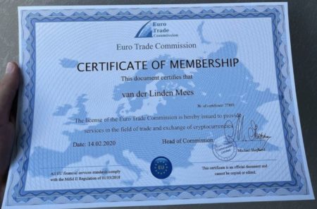 Euro Trade Commission fake certificate van der Linden Mees