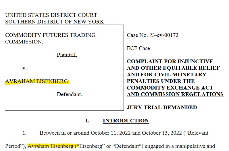 CFTC files complaint against Avraham Eisenberg