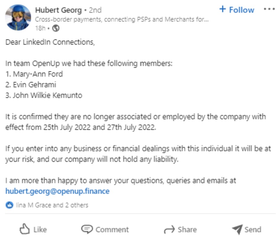 OpenUp LinkedIn communication