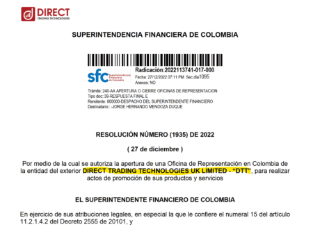 Direct Trading Technologies secures SFC license in Colombia