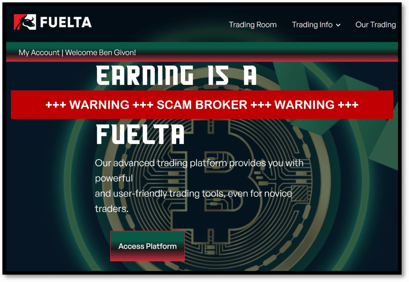 investor warning against broker scam Fuelta