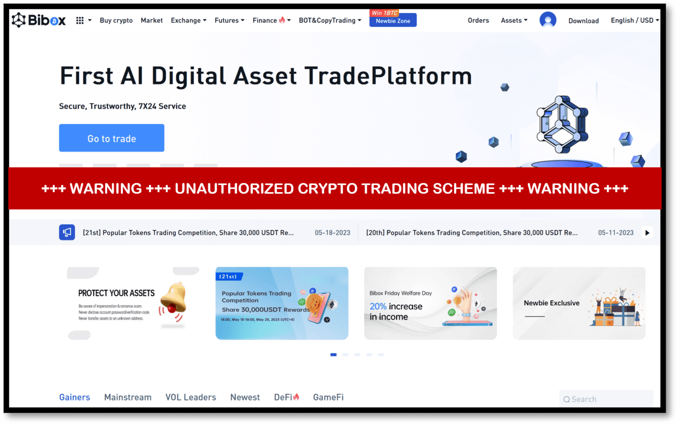 Urgent warning against Bibox crypto trading scheme
