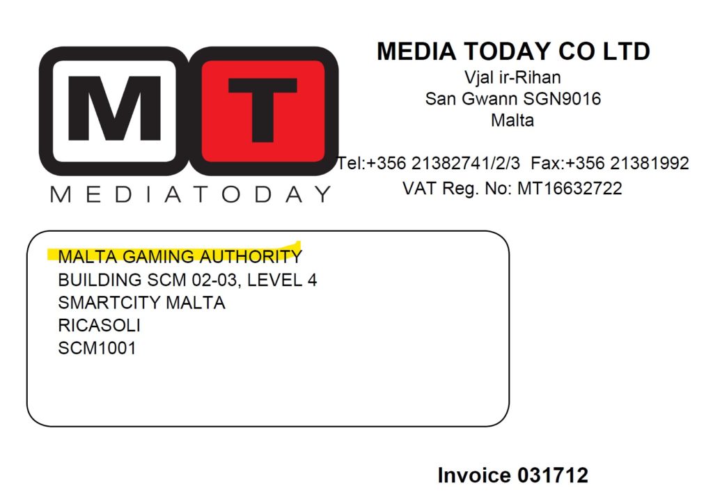 Media Today invoice to Maltese MGA