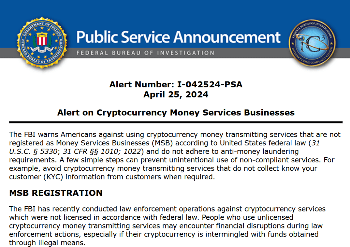 Attention: FBI Issues Warning on Unregistered Crypto Money Transmitting ...