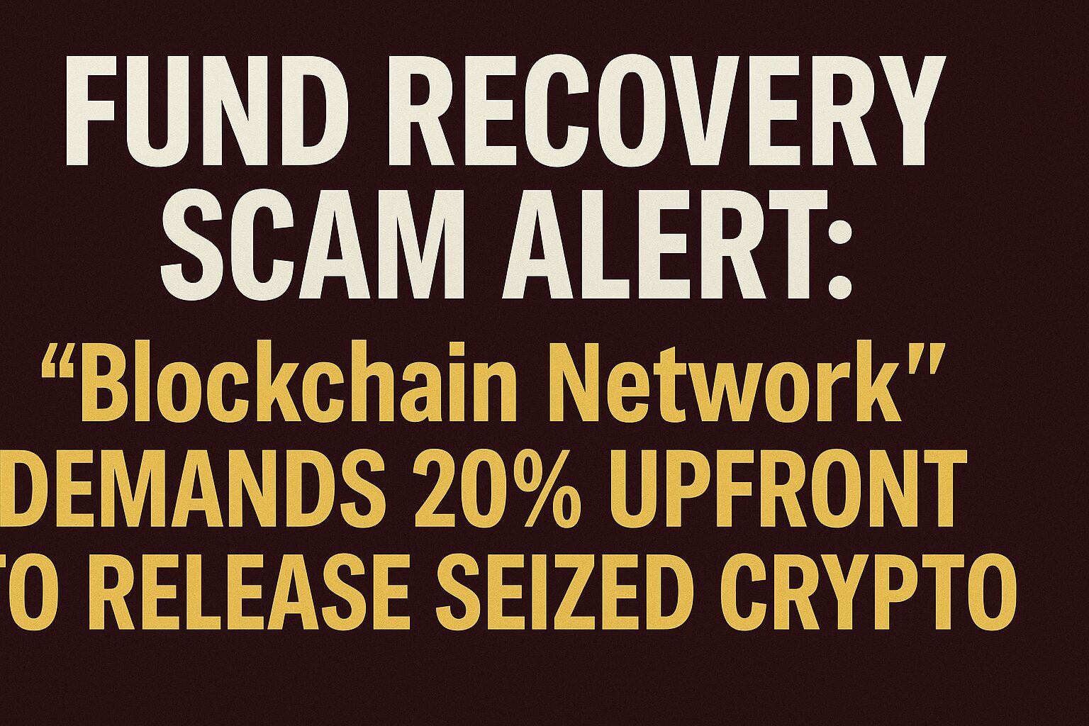 FUND RECOVERY SCAM ALERT: “Blockchain Network” Demands 20% Upfront To  Release Seized Crypto | FinTelegram News